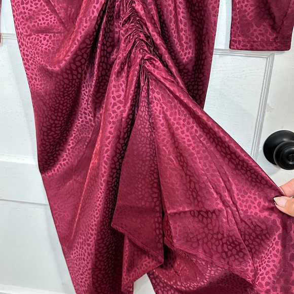 Ronny Kobo Astrid Large Dress Wine Animal Jacquard Ruched Puff Sleeve Midi Dress - Picture 7 of 12